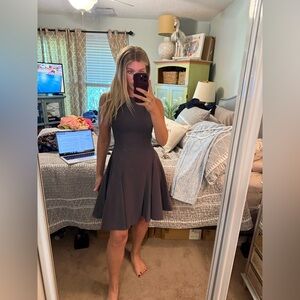 SAKS sleeveless crew neck dress in charcoal